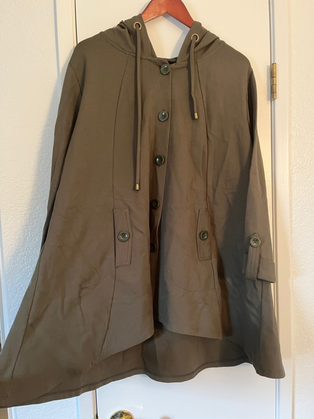 Christian Siriano Olive-Taupe Hooded Cape with Button Front
